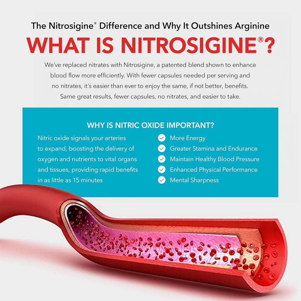 Label detail shows Nitrosigine and S7 ingredients for informed choices.
