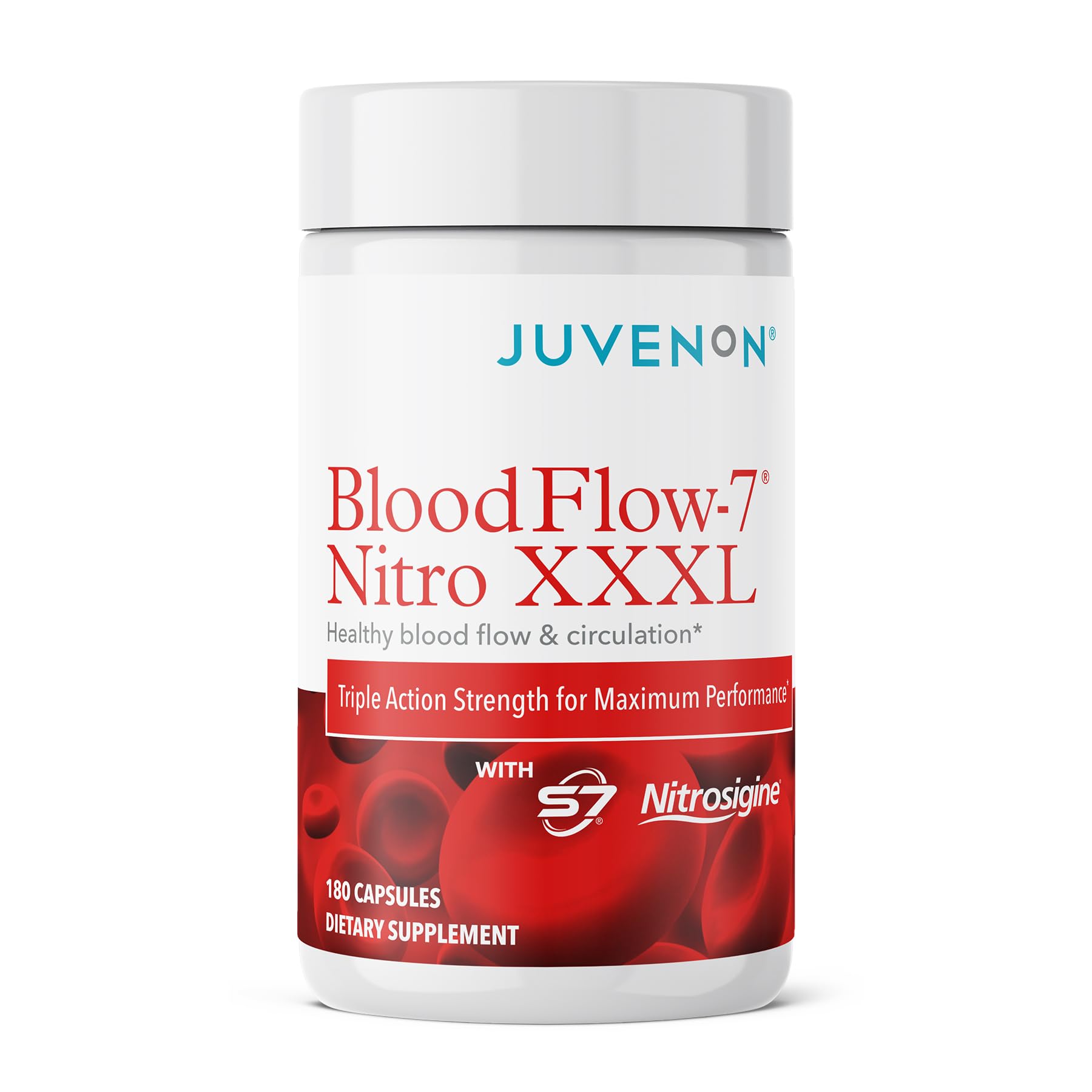 Juvenon BloodFlow-7 bottle pour supports sustained energy during workouts.