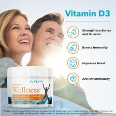 Juvenon Immune Wellness Defense ingredients section shows zinc and vitamin C