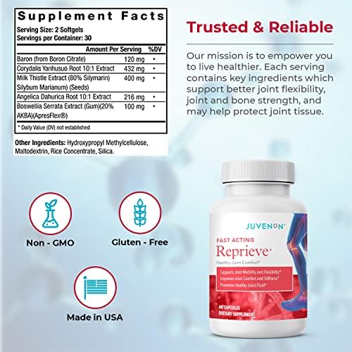 Pouring Juvenon Reprieve capsules for quick, on-the-go joint support.