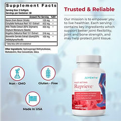 Pouring Juvenon Reprieve capsules for quick, on-the-go joint support.