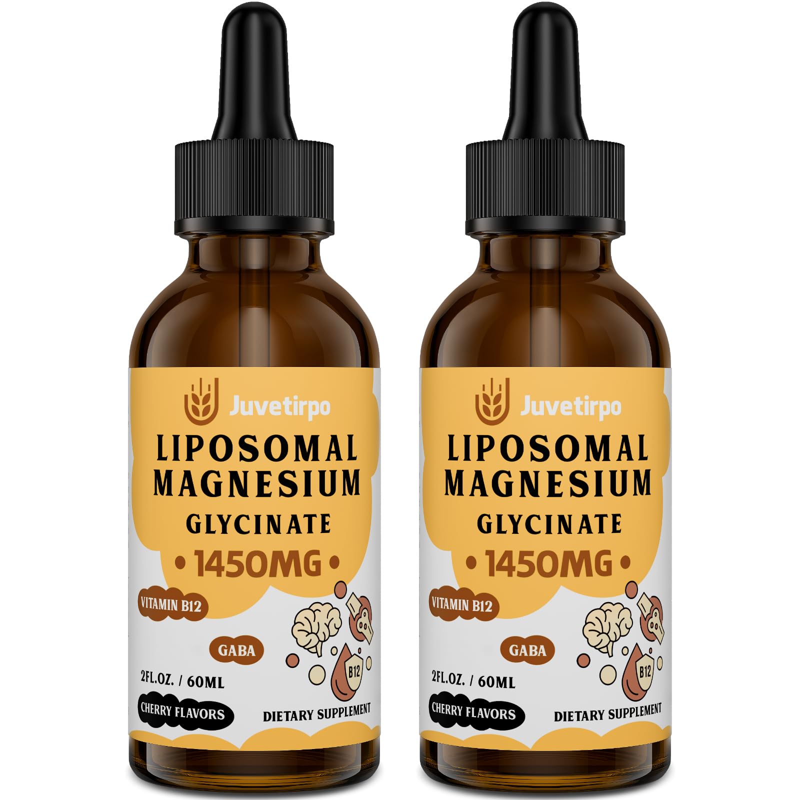 Juvetirpo Magnesium Glycinate liquid drops bottle with cherry flavor for sleep support.