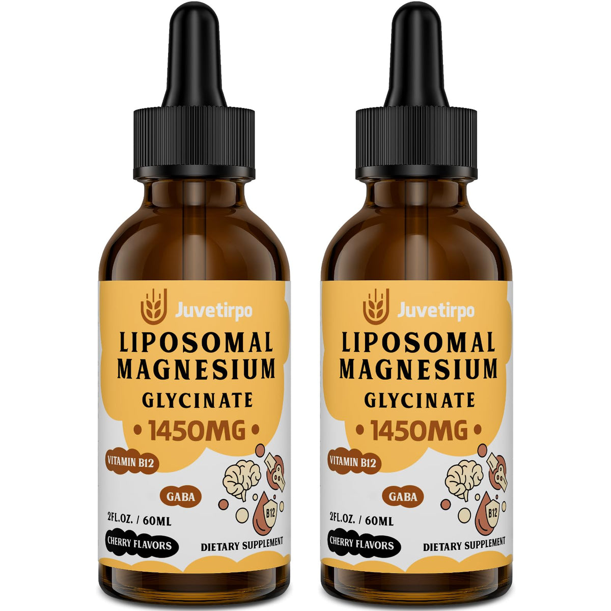 Juvetirpo Magnesium Glycinate liquid drops bottle with cherry flavor for sleep support.
