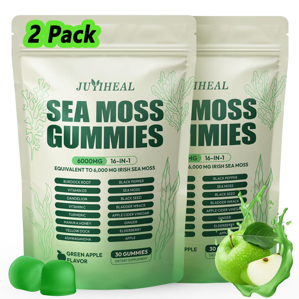 JUYIHEAL 16-in-1 sea moss gummies pack bottle for easy daily immune and digestion support.