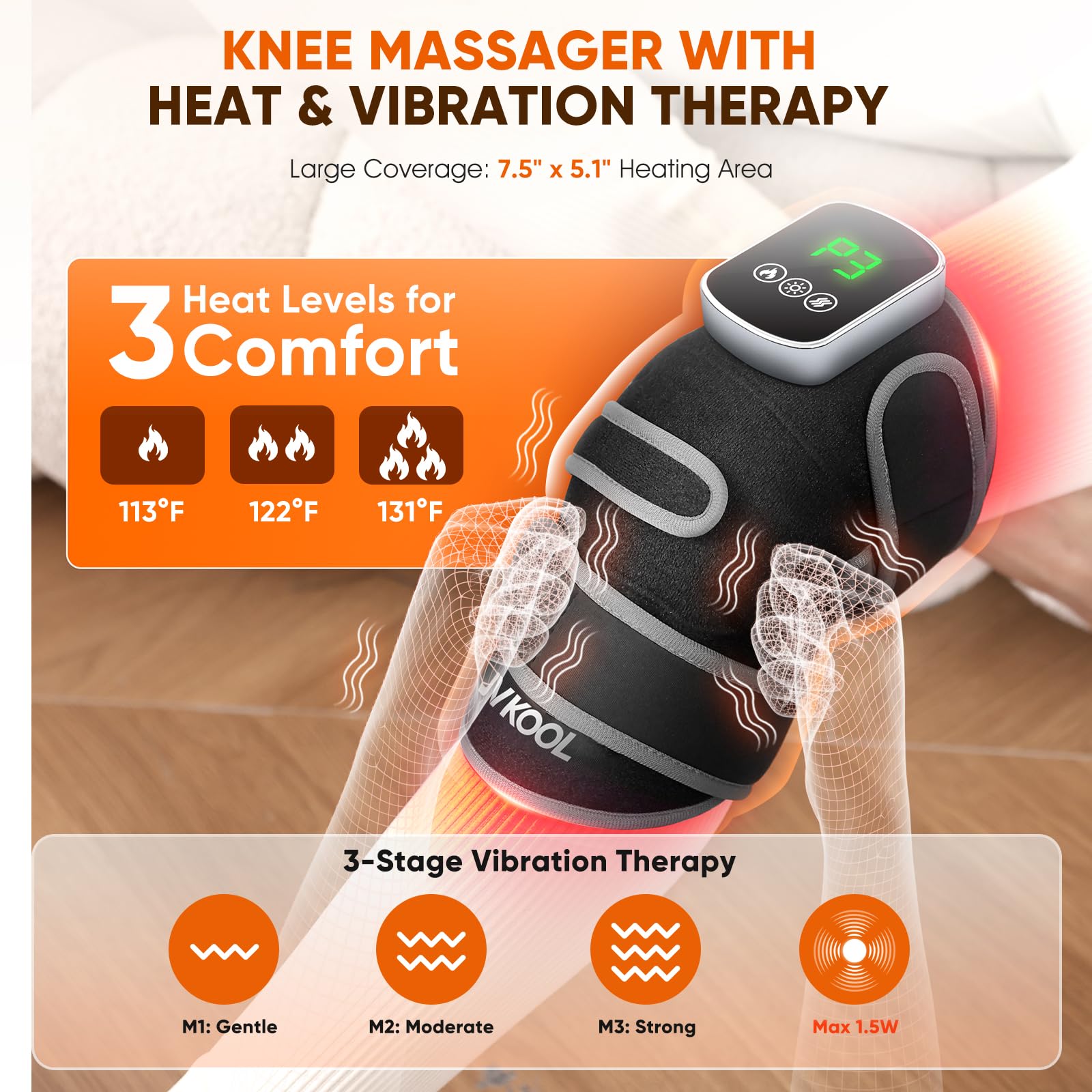 JVKOOL knee massager infrared LEDs provide comprehensive knee coverage