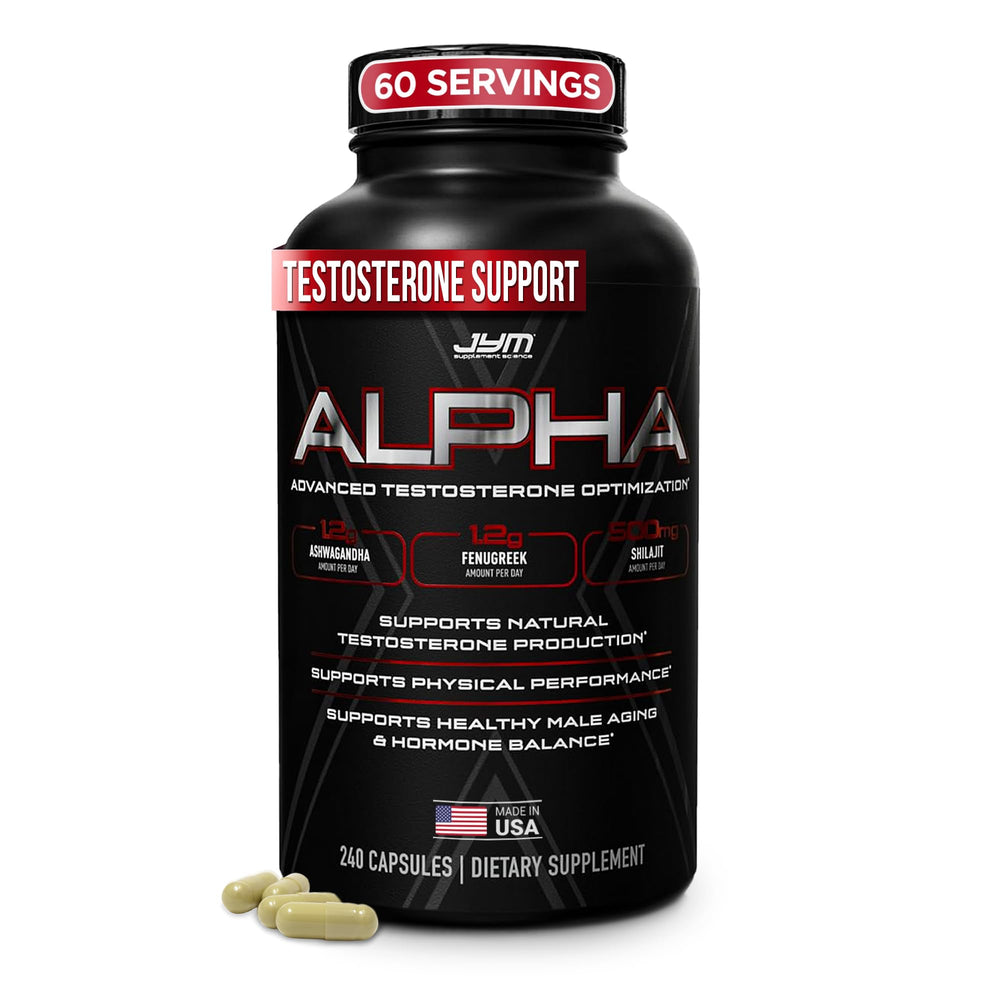 Alpha JYM X bottle front view shows a transparent label for clear ingredient disclosure.