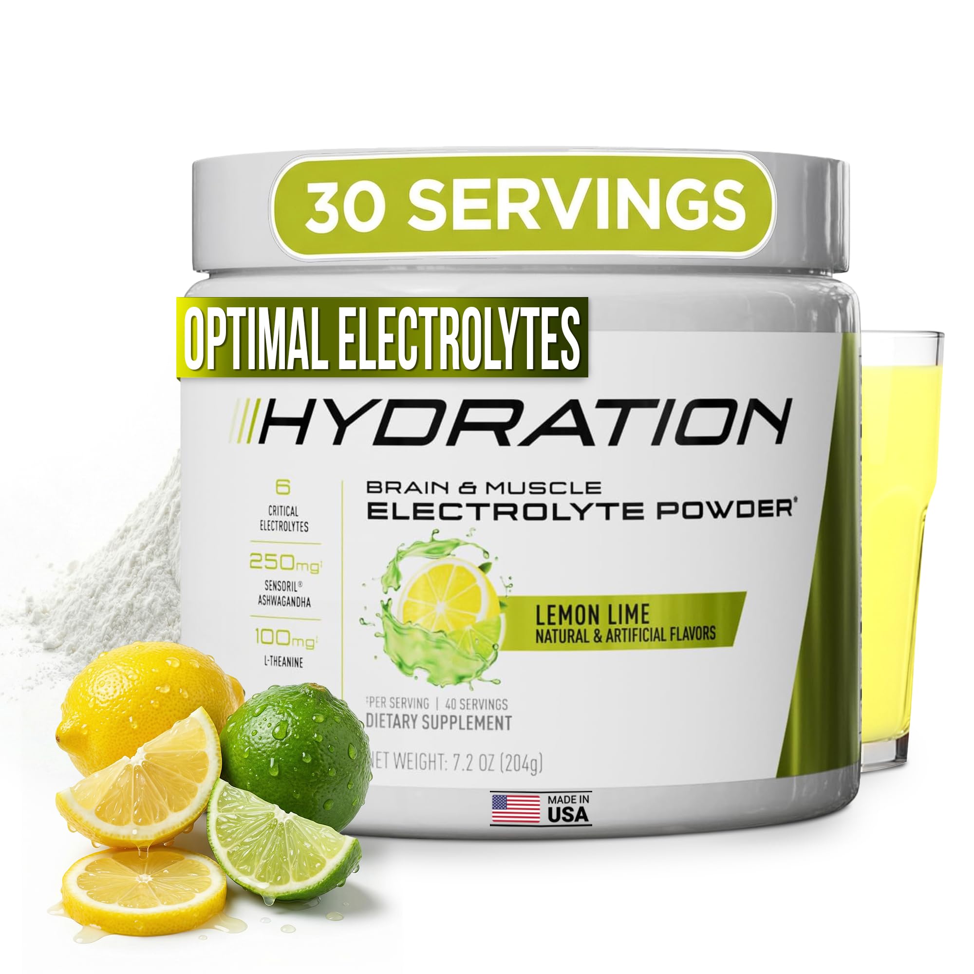 JYM Hydration Lemon Lime powder bottle showing balanced electrolytes for endurance.