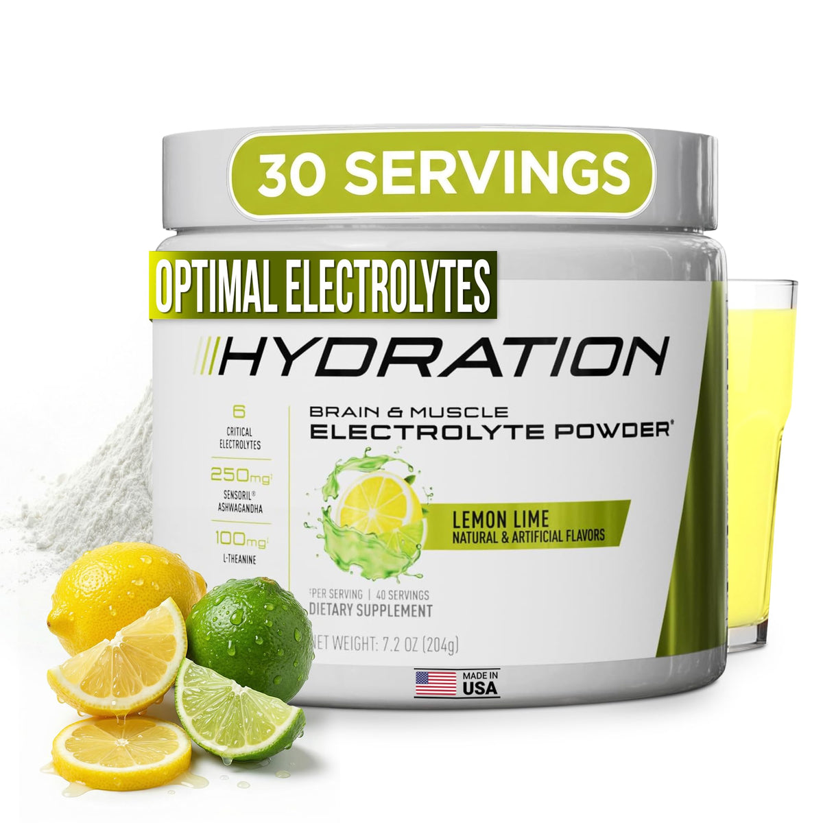 JYM Hydration Lemon Lime powder bottle showing balanced electrolytes for endurance.