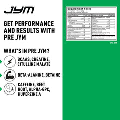 JYM Pre JYM Pink Lemonade ingredients close-up including caffeine and nootropics.