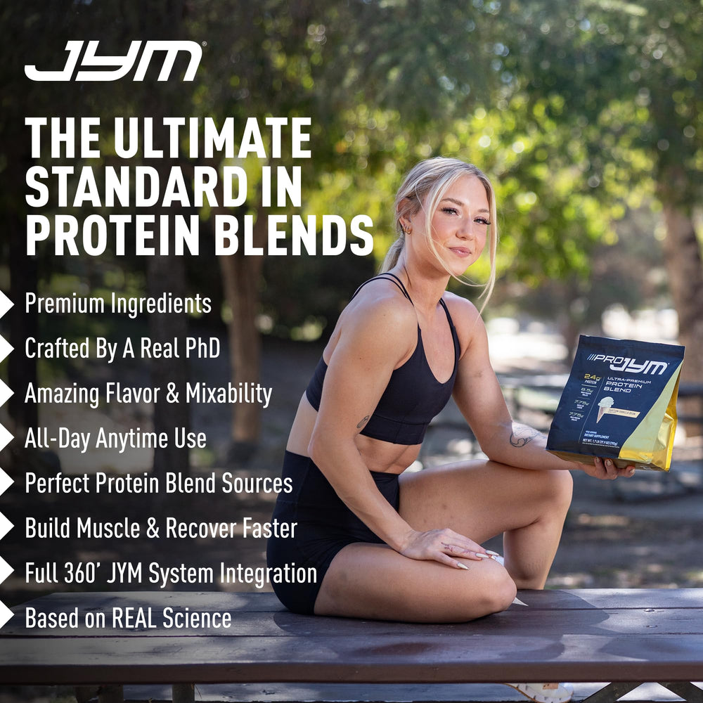 JYM S'mores protein powder serving cap enables easy measurement for workouts.