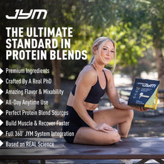 JYM S'mores protein powder serving cap enables easy measurement for workouts.