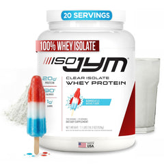 JYM Iso JYM Bombsicle bottle presents a refreshing high-protein drink with zero fat.
