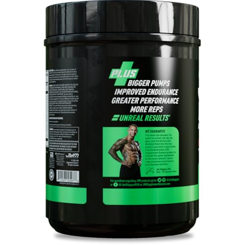 JYM Pre JYM Plus orange powder label close-up highlighting endurance ingredients