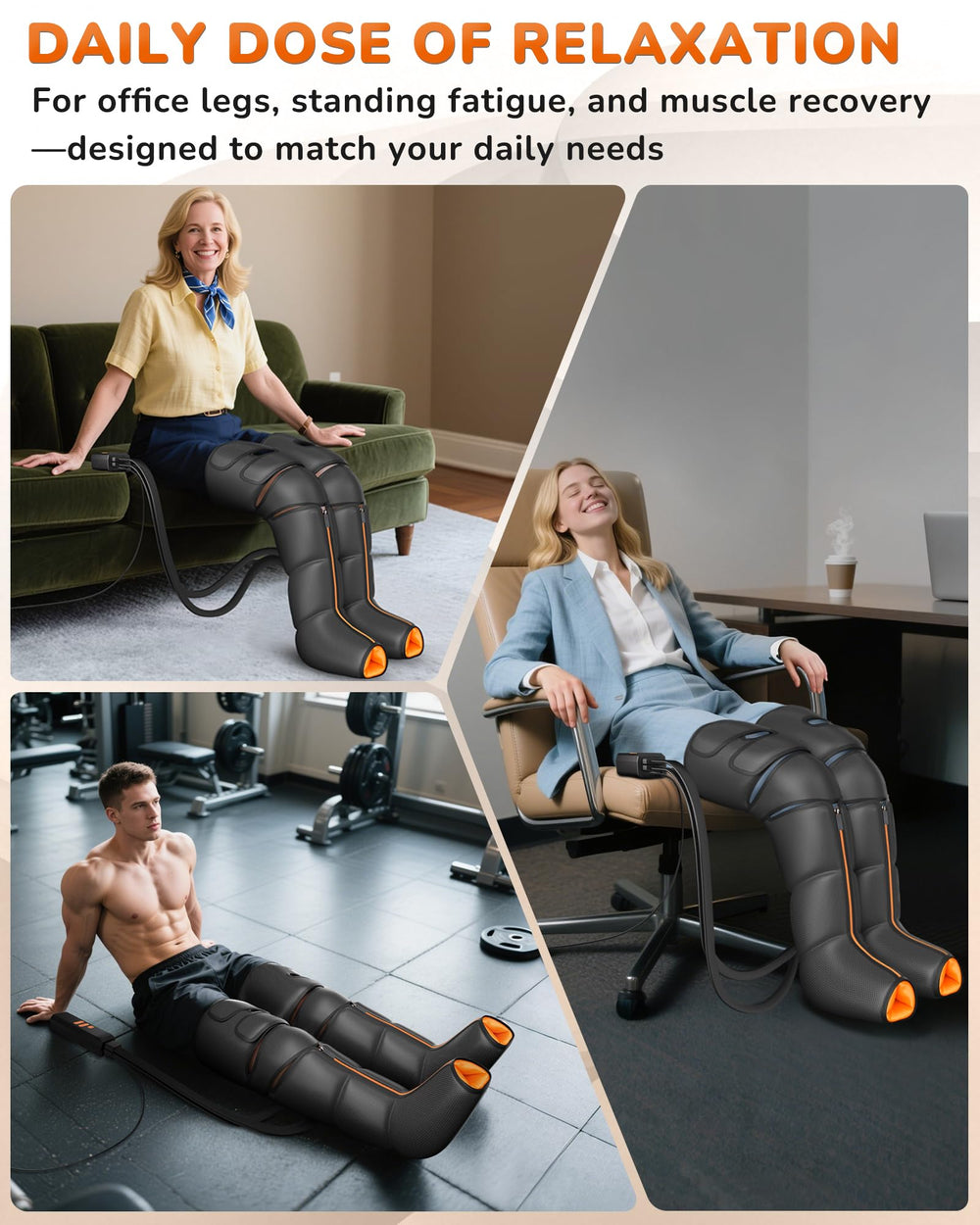 JZBRAIN leg massager six modes and nine intensities personalize comfort.