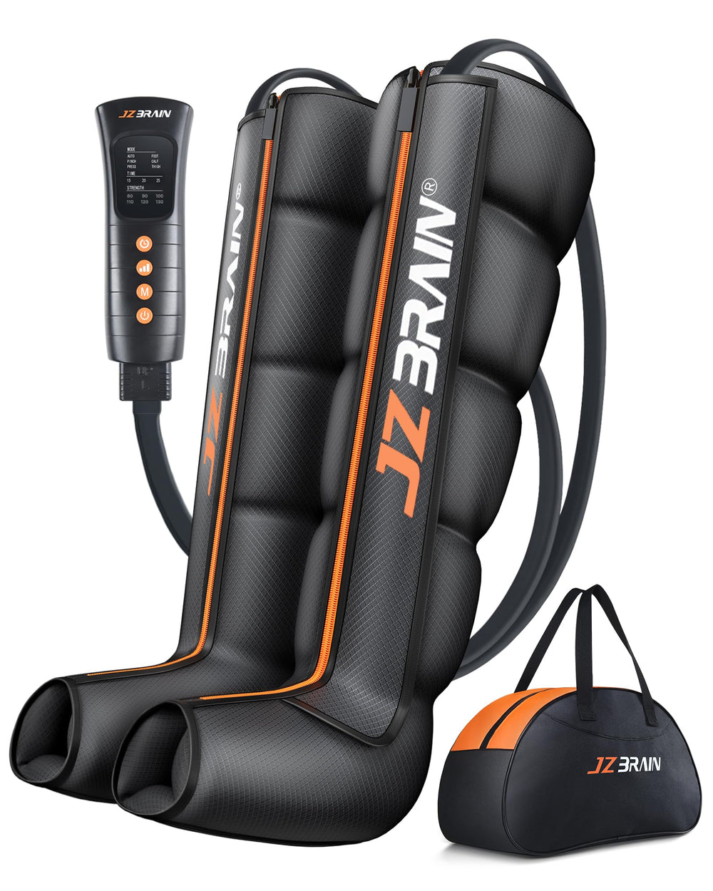 JZBRAIN sequential air compression leg boot, front view for targeted foot and calf massage
