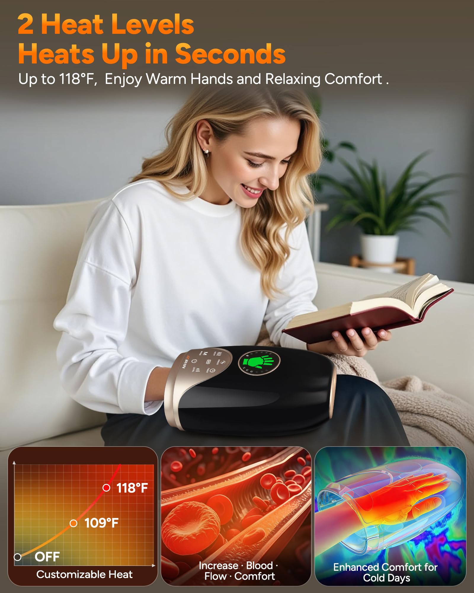 JZBRAIN six-intensities image demonstrates adjustable pressure levels for personalized comfort.