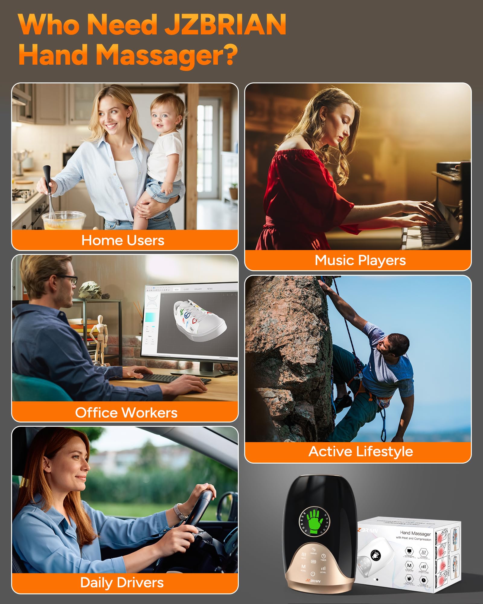 JZBRAIN two-heat-settings image presents warmth at 109°F and 118°F for soothing heat.
