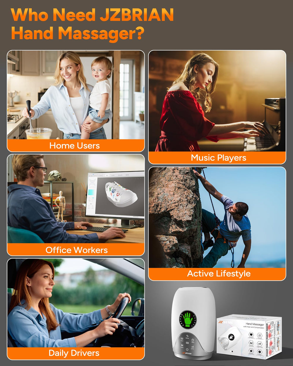 JZBRAIN palm roller targets the center of the palm with dual-direction rotation.