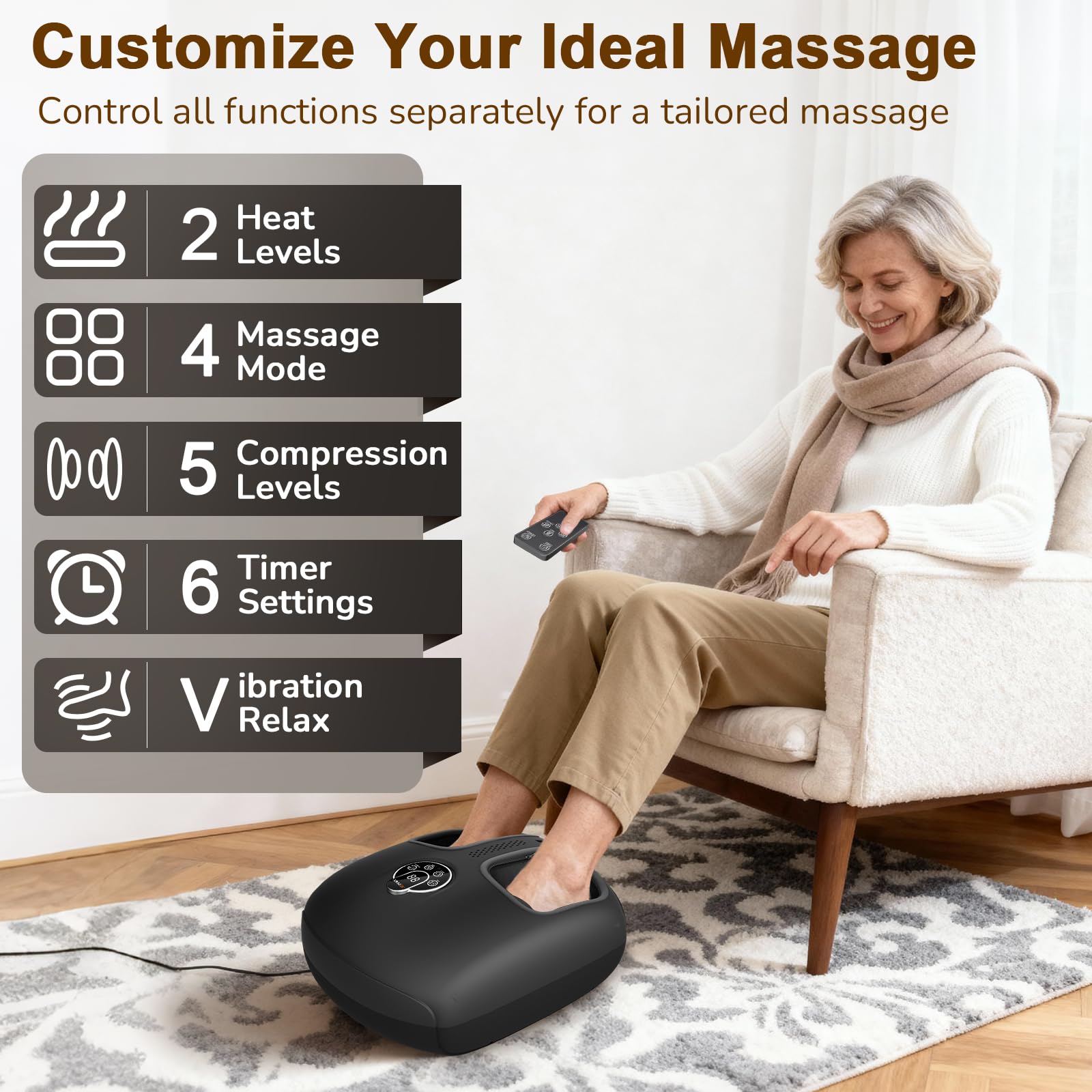 JZBRAIN shiatsu foot massager control panel with LCD display supports quick mode selection