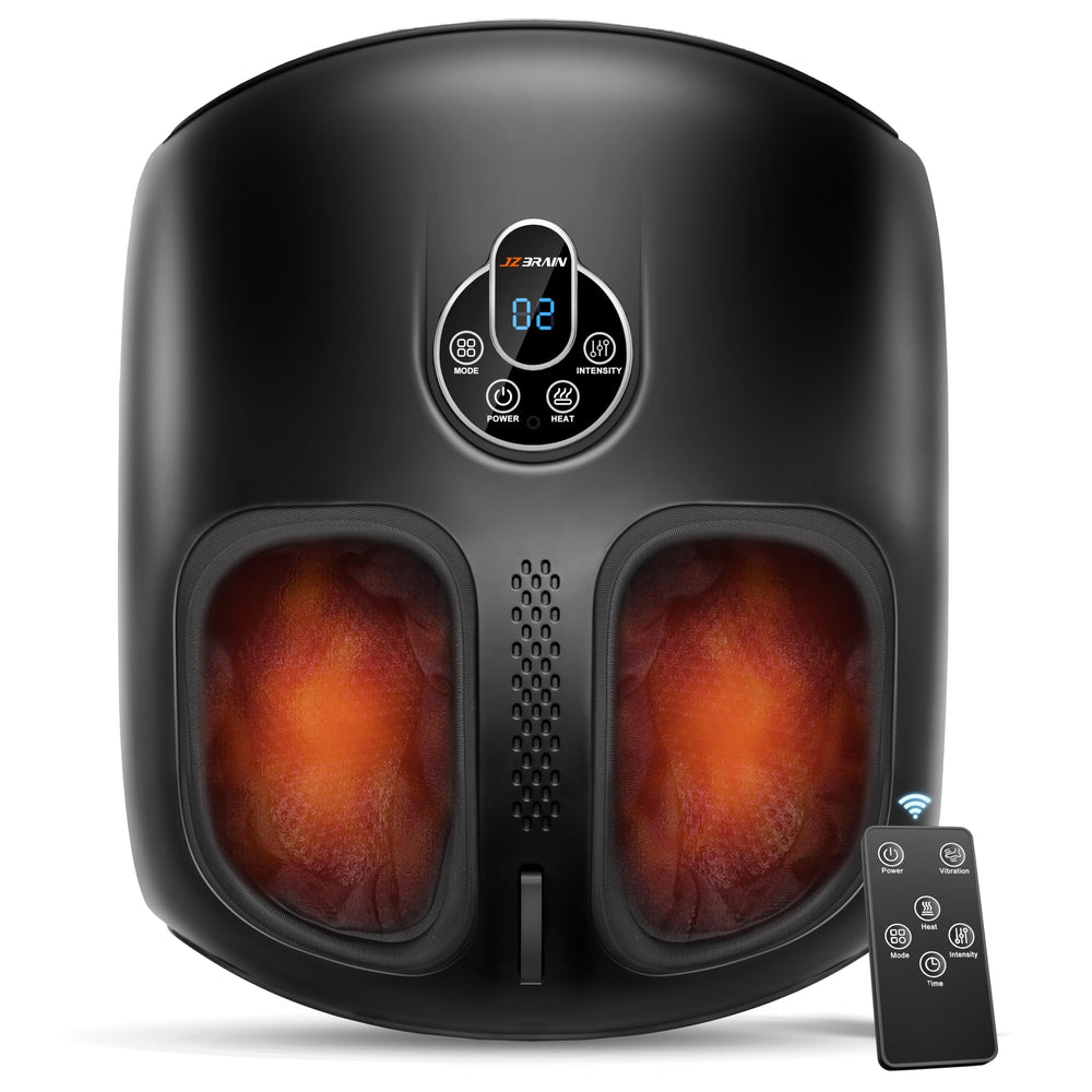 JZBRAIN shiatsu foot massager front view highlights compact design for home use and easy setup