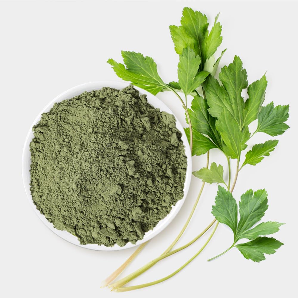 K-Herb mugwort powder packaging on kitchen counter for DIY blends