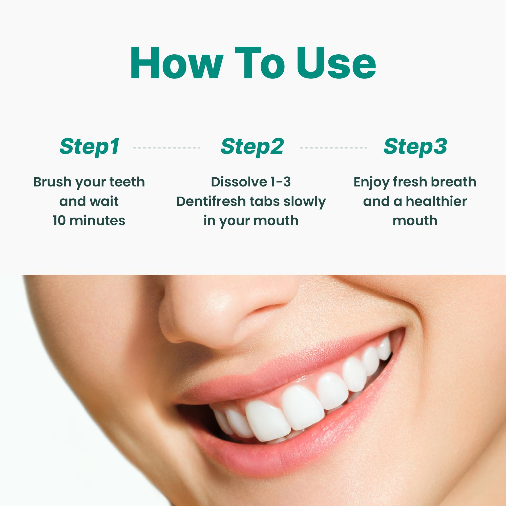 Open dentifresh mint pack showing tablet ready to dissolve for bedtime routine.