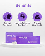 K-NUTRA Dentifresh Xylitol Tabs Grape tablet dissolving in mouth illustrating slow release and night routine