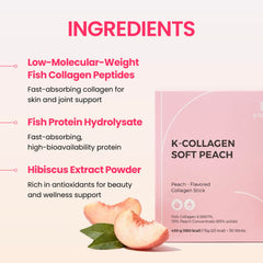 K-NUTRA K-Collagen Soft Peach with Vitamin C boost for skin-friendly nutrients.