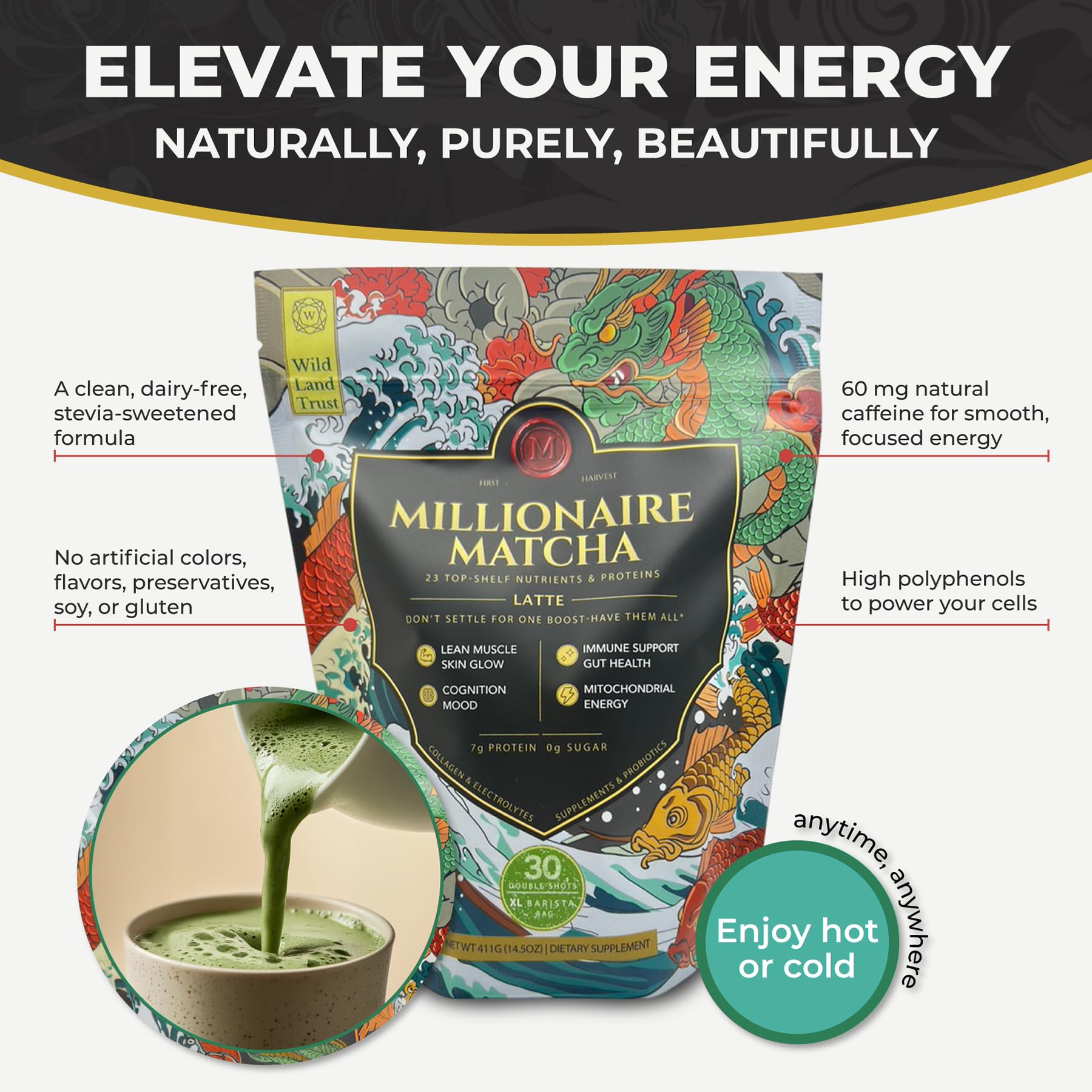 K* PAX ceremonial-grade packaging reflects premium, dairy-free latte options.