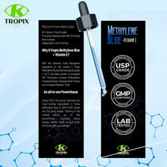 K TROPIX label close-up shows natural flavor and stevia, enhancing taste.