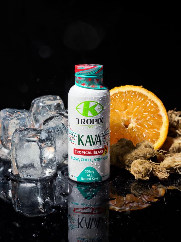 K Tropix Kava Shot Tropical Blast close-up of kava root extract.