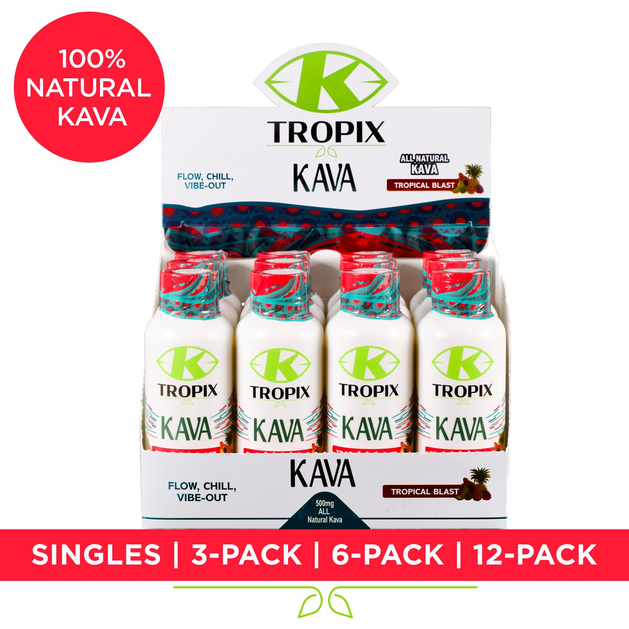K Tropix Kava Shot Tropical Blast 12-pack displayed for convenient use