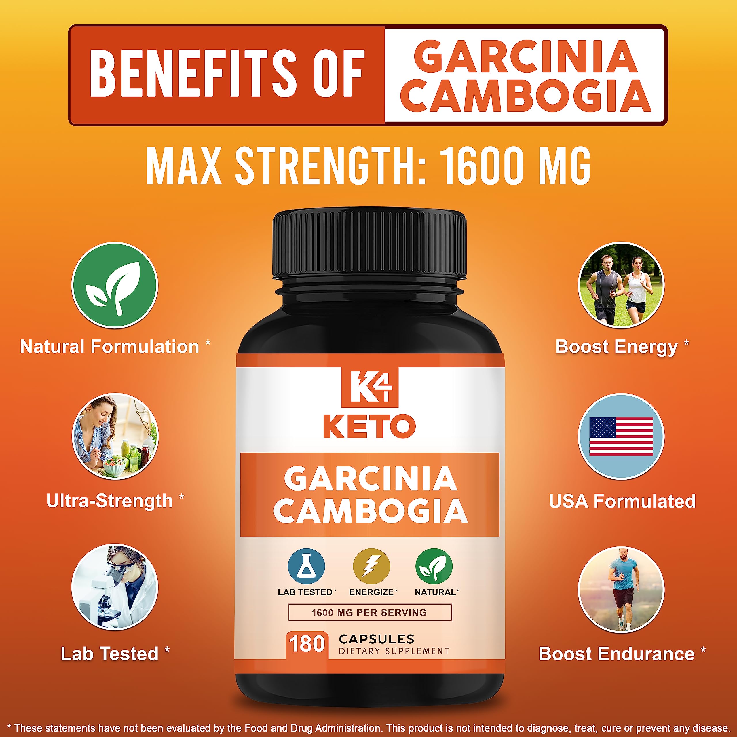 K4 Keto Garcinia Cambogia bottle with dosage details suggests 800 mg HCA per serving.