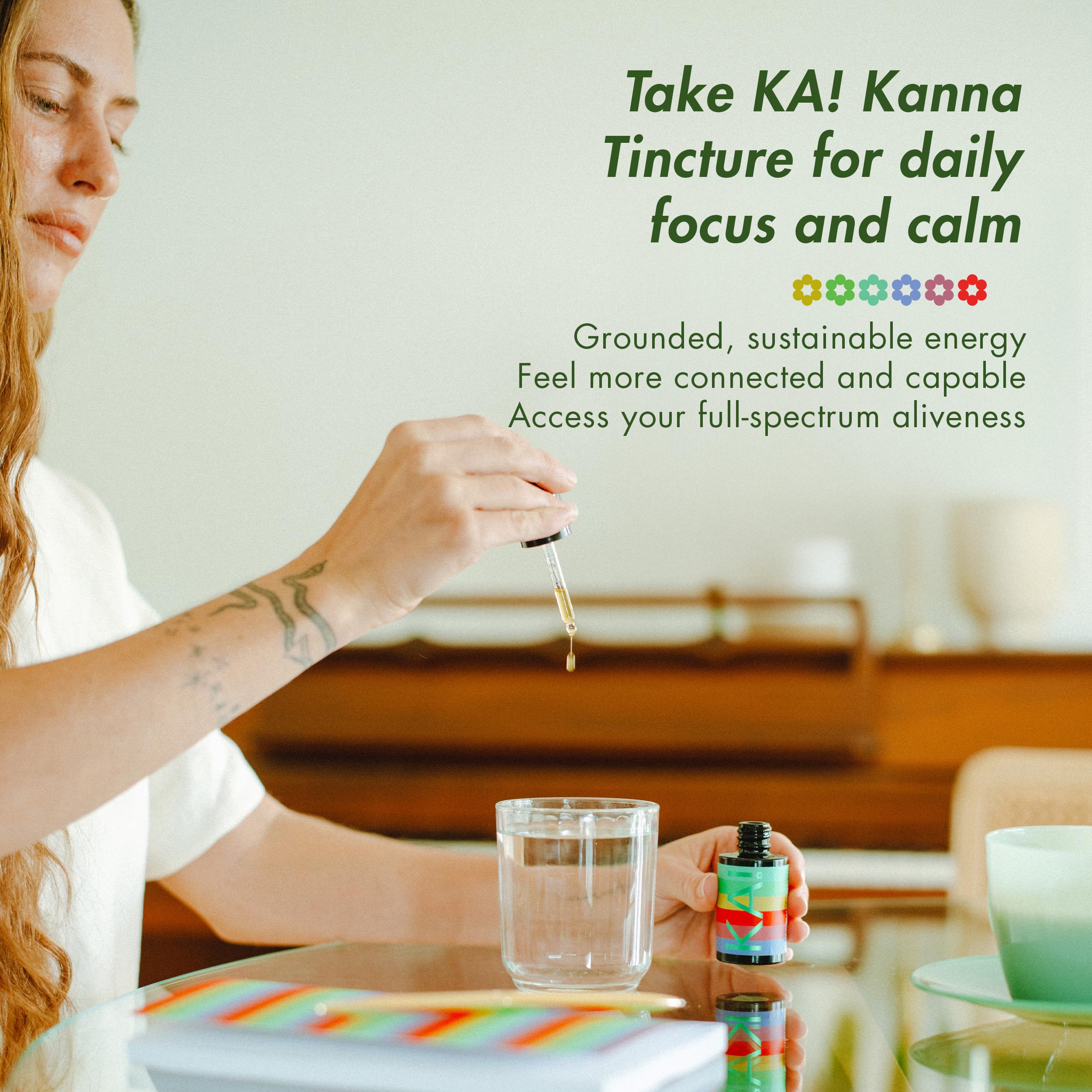 KA! Kanna liquid drops close-up highlights alcohol-free formula.