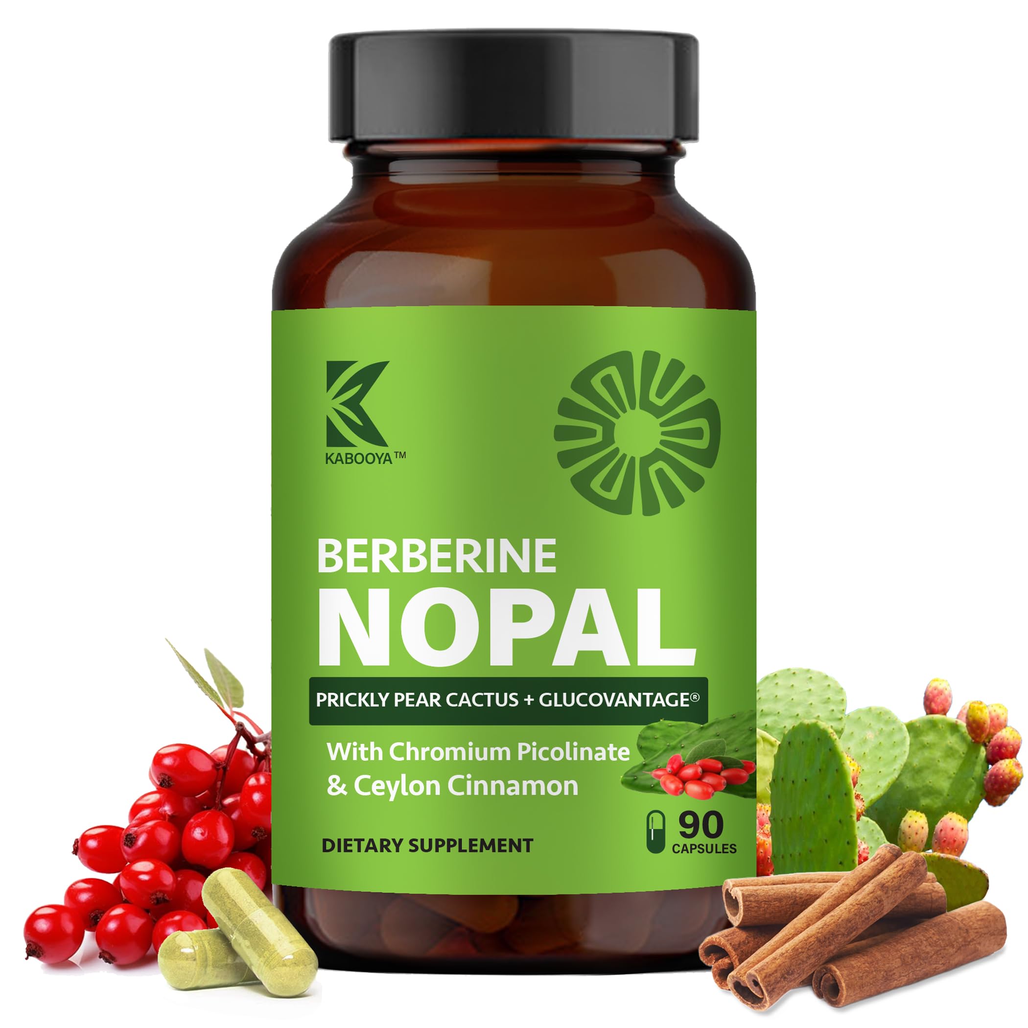 Kabooya Berberine-Nopal bottle with capsules for daily metabolic support