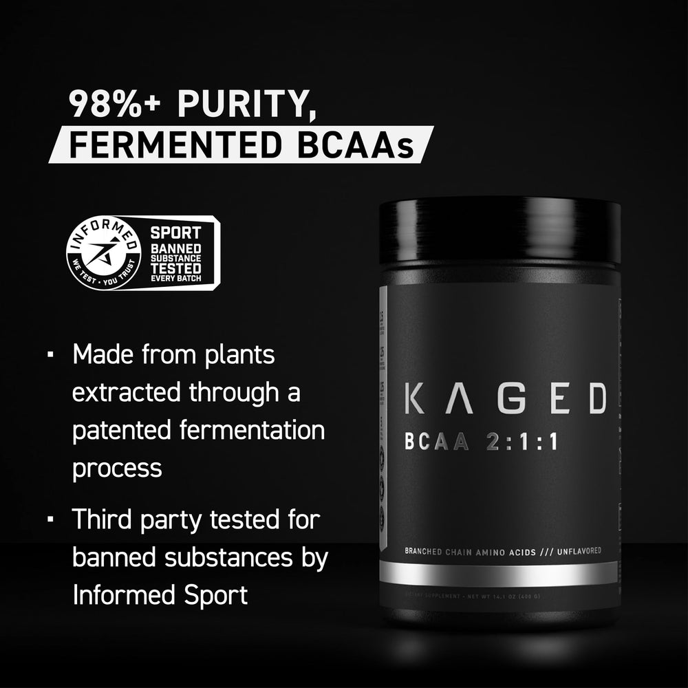 Kaged BCAAs fermentation visual signaling clean, plant-based amino acids.