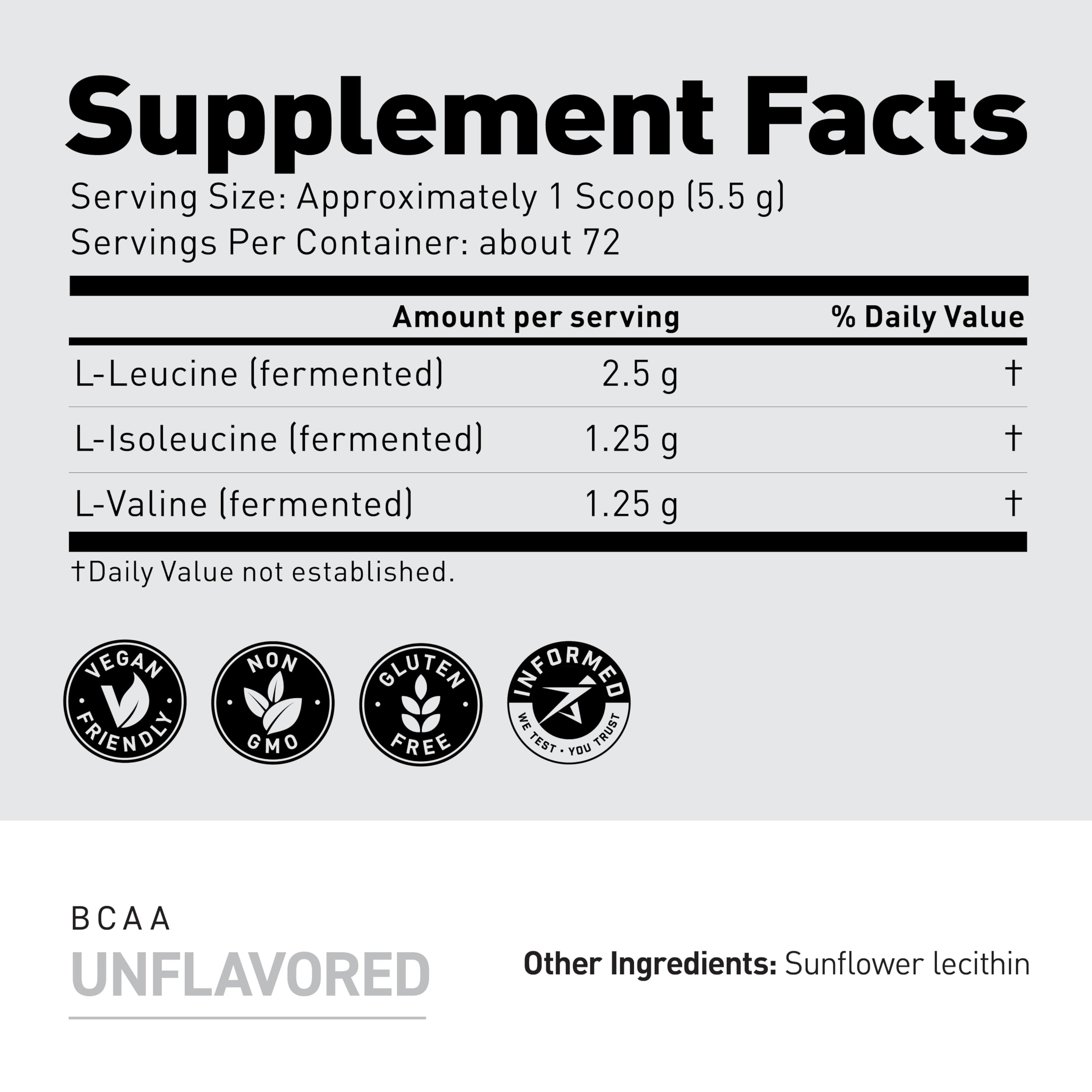 Kaged BCAAs unflavored powder container emphasizing additive-free formula.
