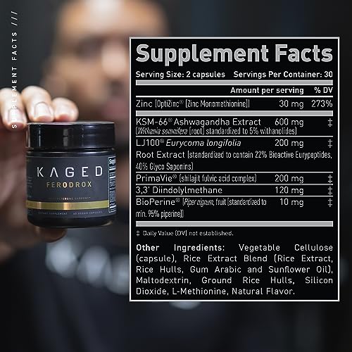 Kaged Ferodrox bottle back label with ingredients and testing highlights.