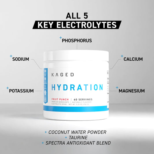 Kaged HydraCharge scoop beside the tub for precise electrolyte dosing.