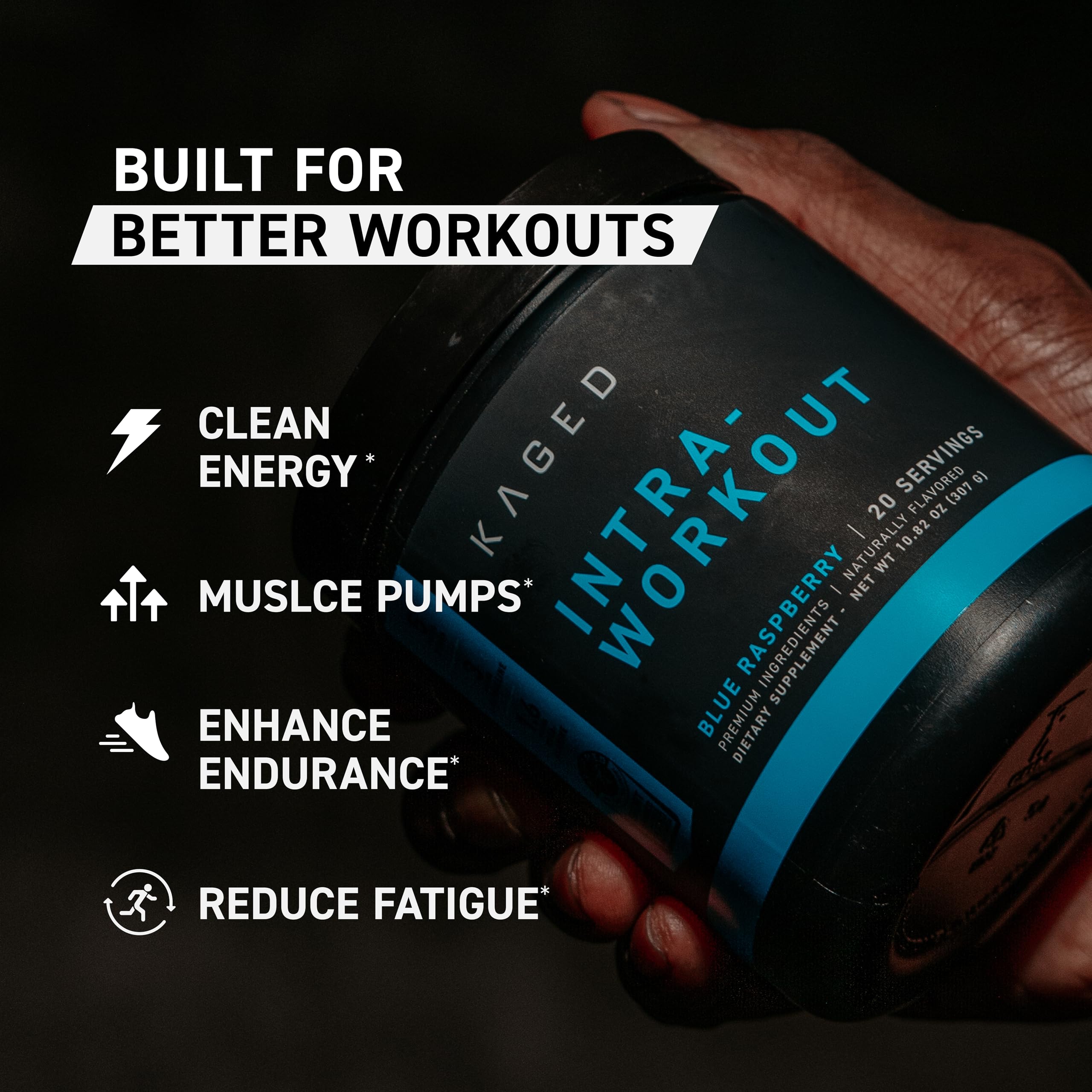 Kaged Intra-Workout 124 mg PurCaf caffeine for clean energy during workouts.