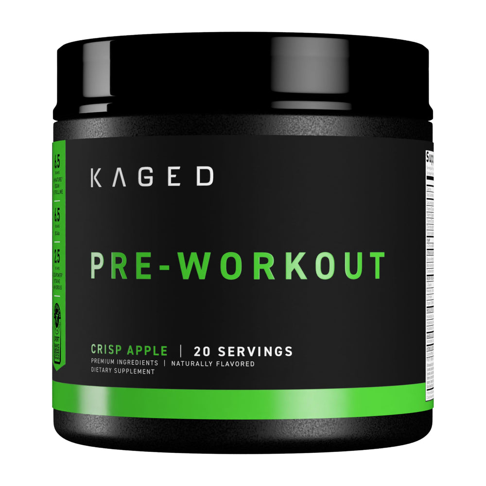 Kaged Krisp Apple Pre-Kaged bottle ready for pre-workout energy.
