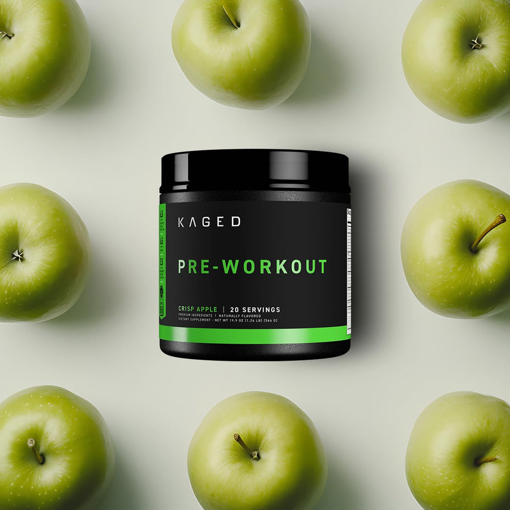 Kaged Krisp Apple mixing-action shot demonstrates quick workout prep.