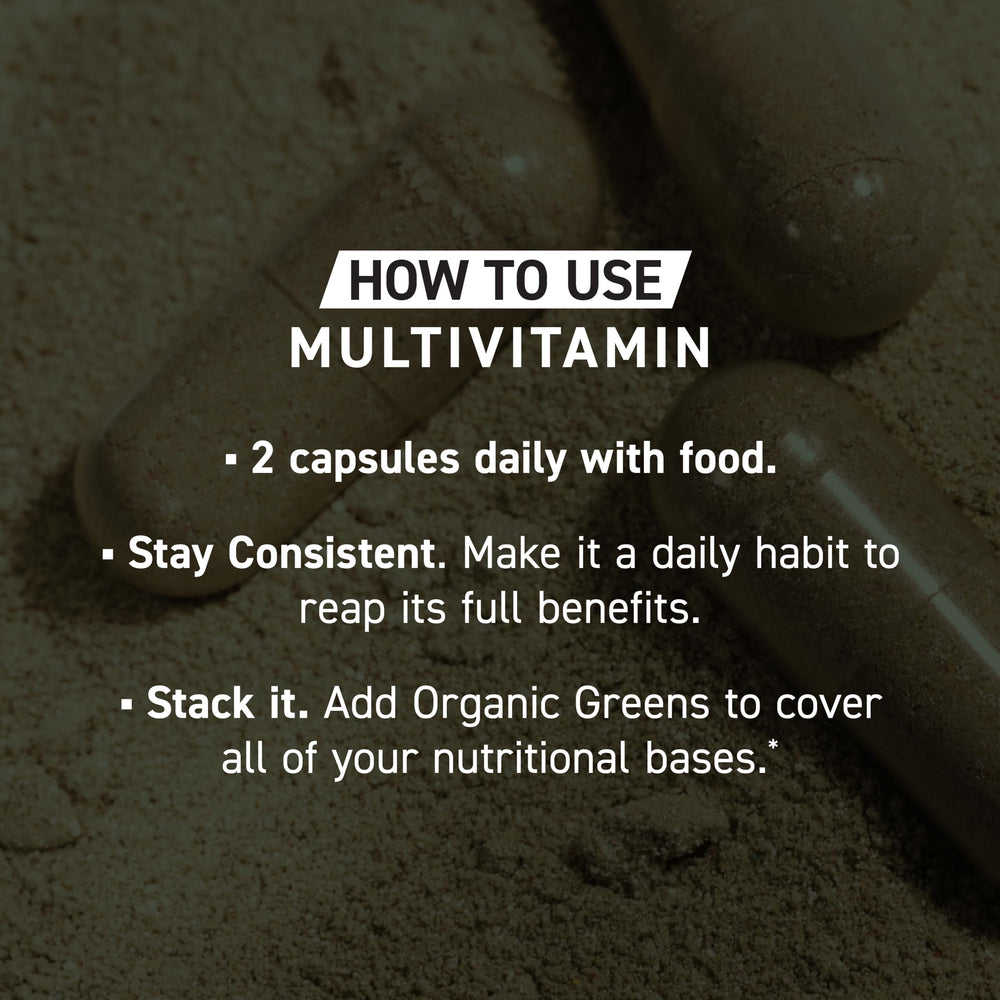 Kaged Multivitamin featuring real fruits and greens imagery