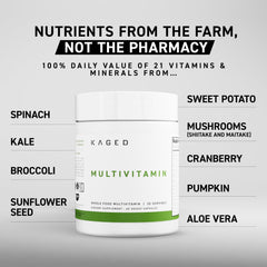 Kaged Multivitamin with organic fruits and veggies visuals for clean nutrition