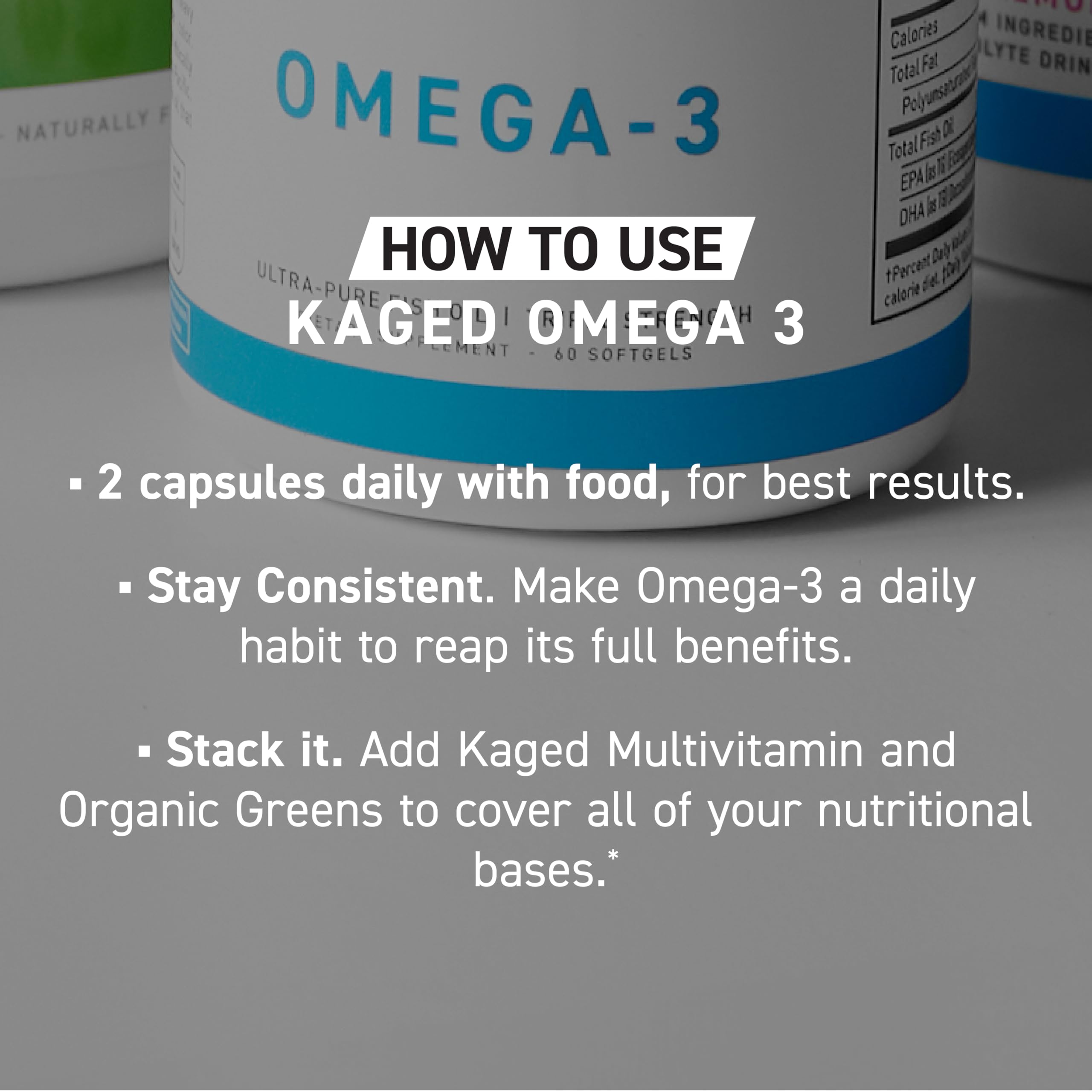 Kaged Omega-3 serving size graphic showing 30 servings per bottle.