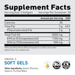 Kaged Omega-3 capsules close-up showing two-softgel daily serving.