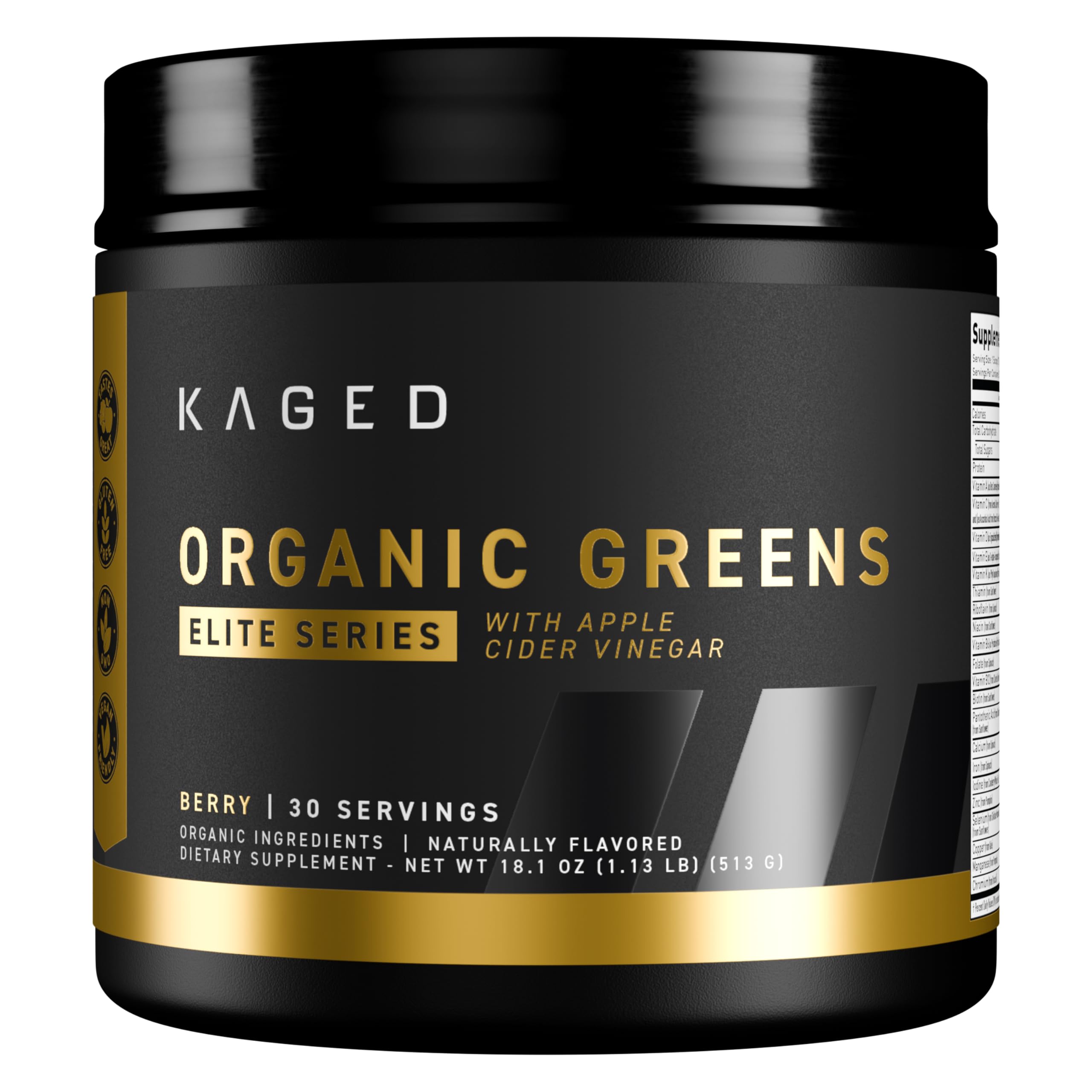 Kaged Organic Greens Elite Berry bottle shown for daily nutrition and convenience