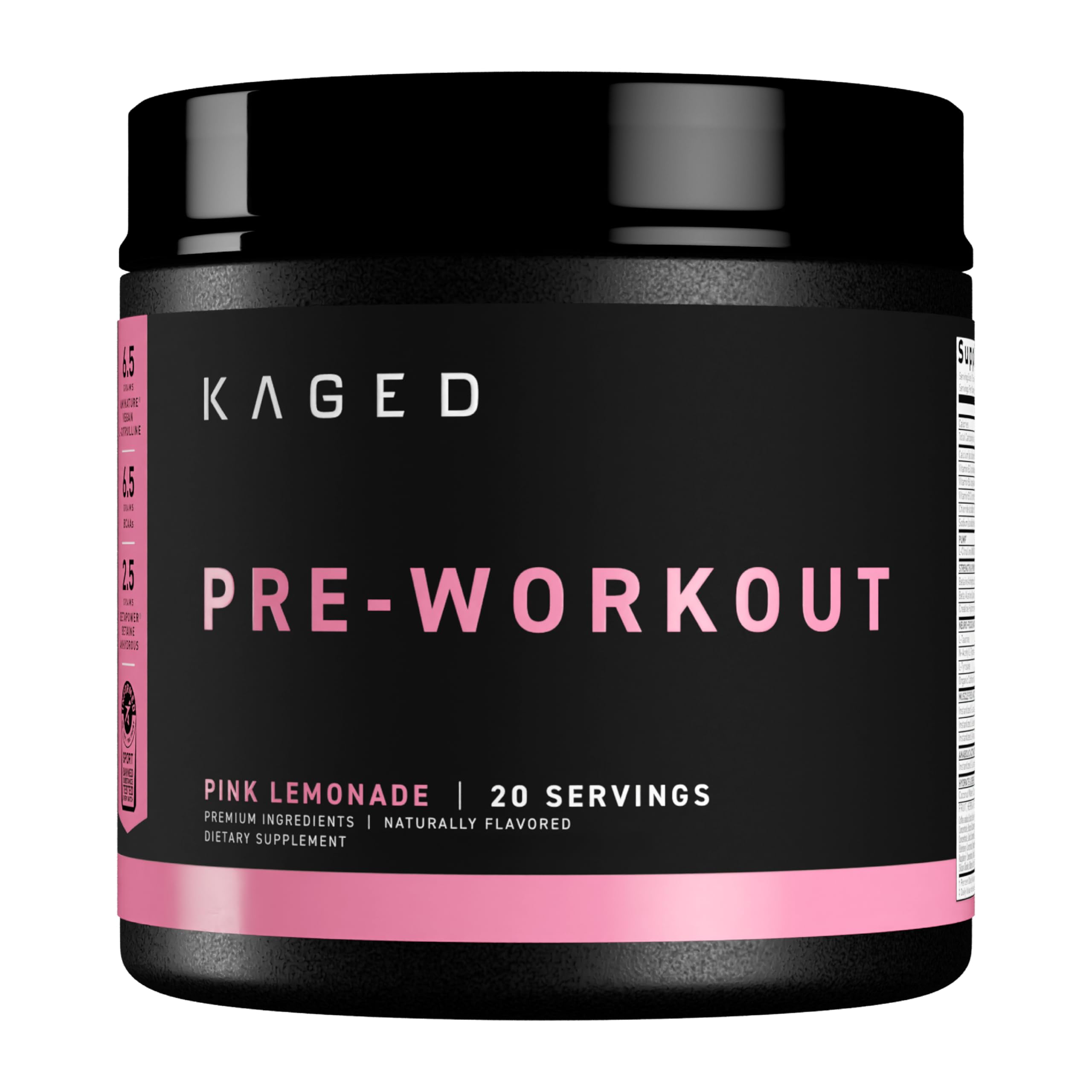 Kaged Original Pink Lemonade pre-workout tub ready for energizing workouts.