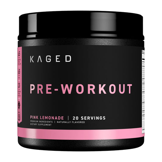Kaged Original Pink Lemonade pre-workout tub ready for energizing workouts.