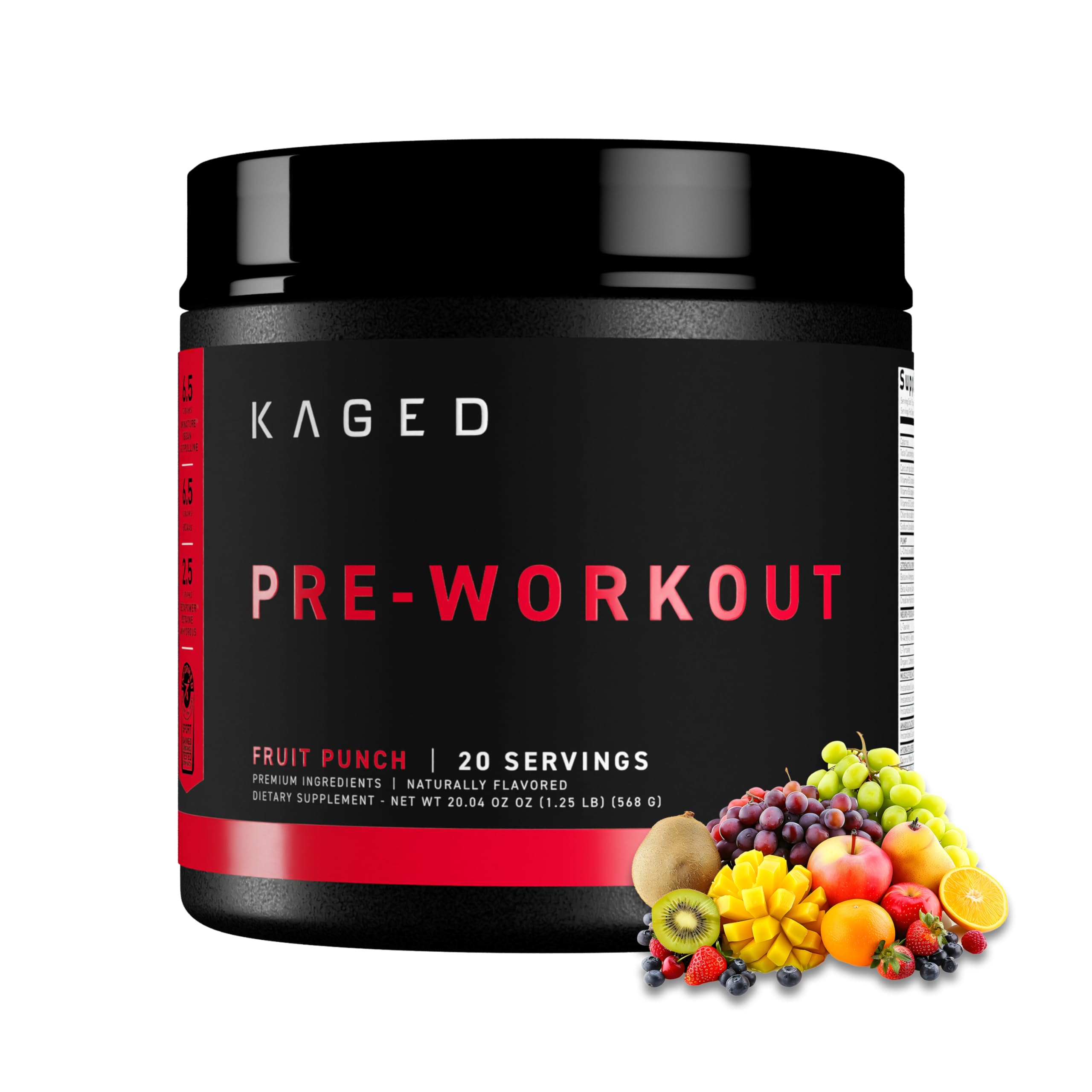Kaged Original Preentrenamiento Fruta Punch, botella para energía sostenida durante entrenos intensos.